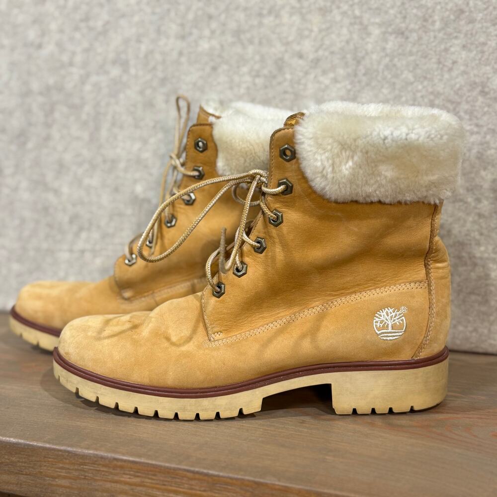 Timberland - Womens Wheat Leather Faux Fur Trim Lace Up Boots- Size 9M